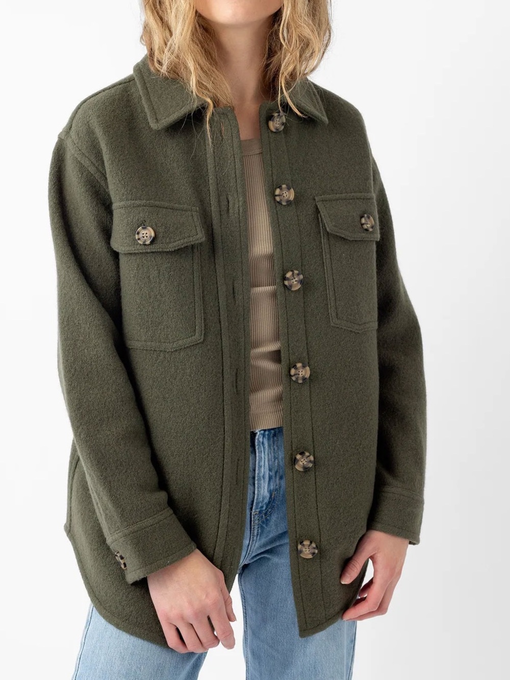 Cozy Earth Women's Bouclé Shacket - green - Size 2XL Flaw!